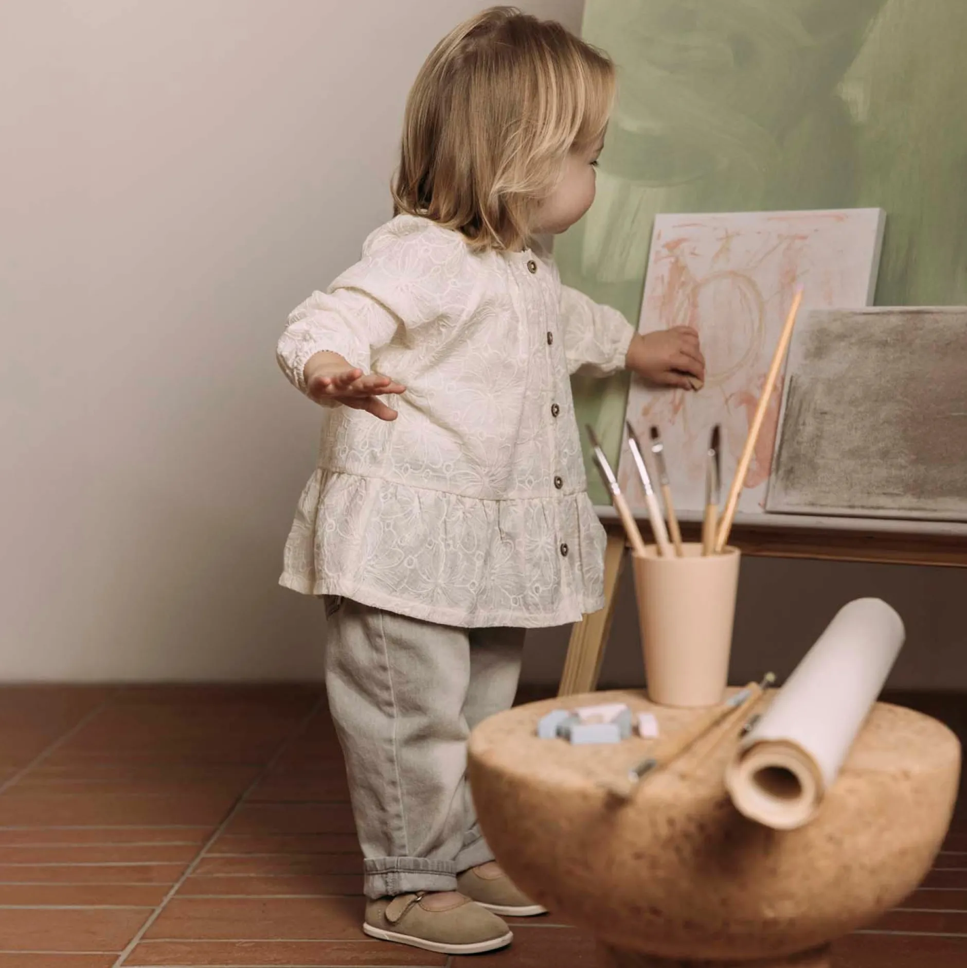 Shirts & Blouses|Shirts & Blouses*Sweet Petit peuter blouse Izza lange mouwen effen wit Dark Off-White