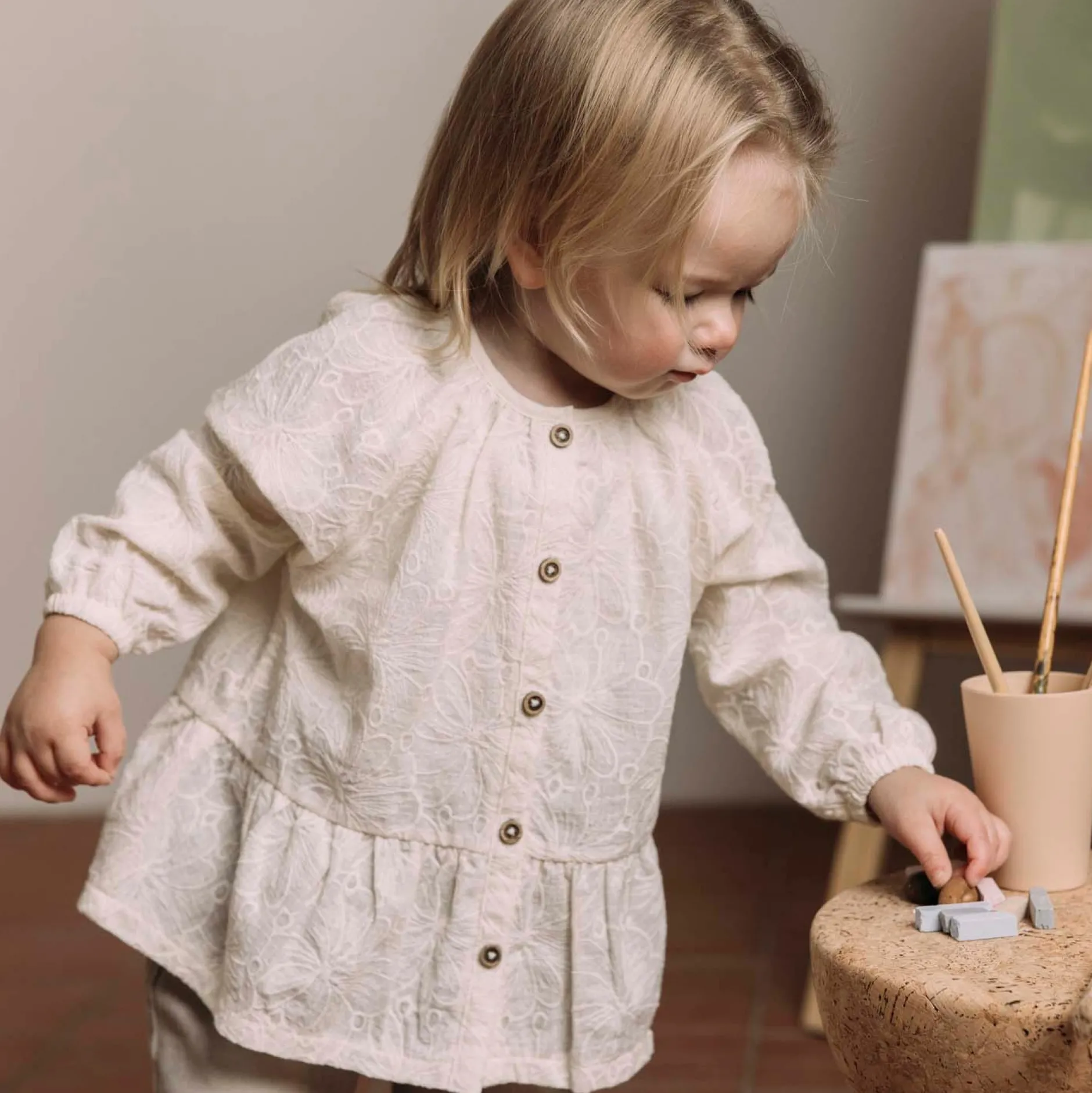 Shirts & Blouses|Shirts & Blouses*Sweet Petit peuter blouse Izza lange mouwen effen wit Dark Off-White