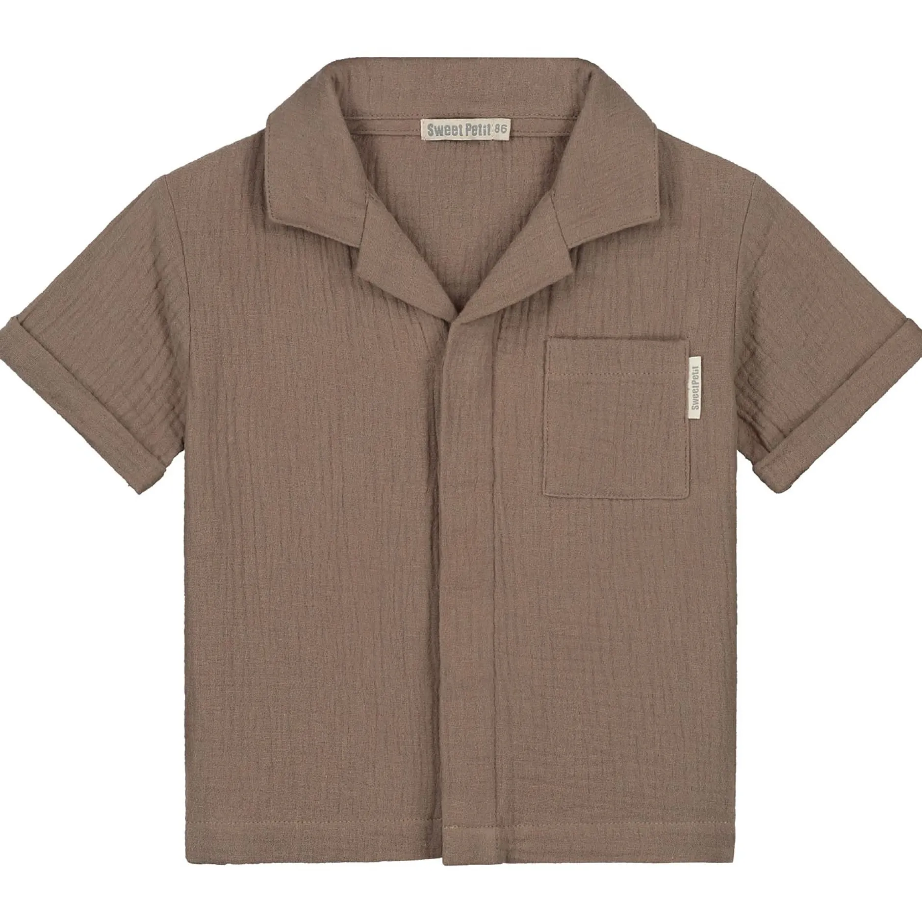Shirts & Blouses|Shirts & Blouses*Sweet Petit peuter blouse Evan korte mouwen effen taupe Taupebrown