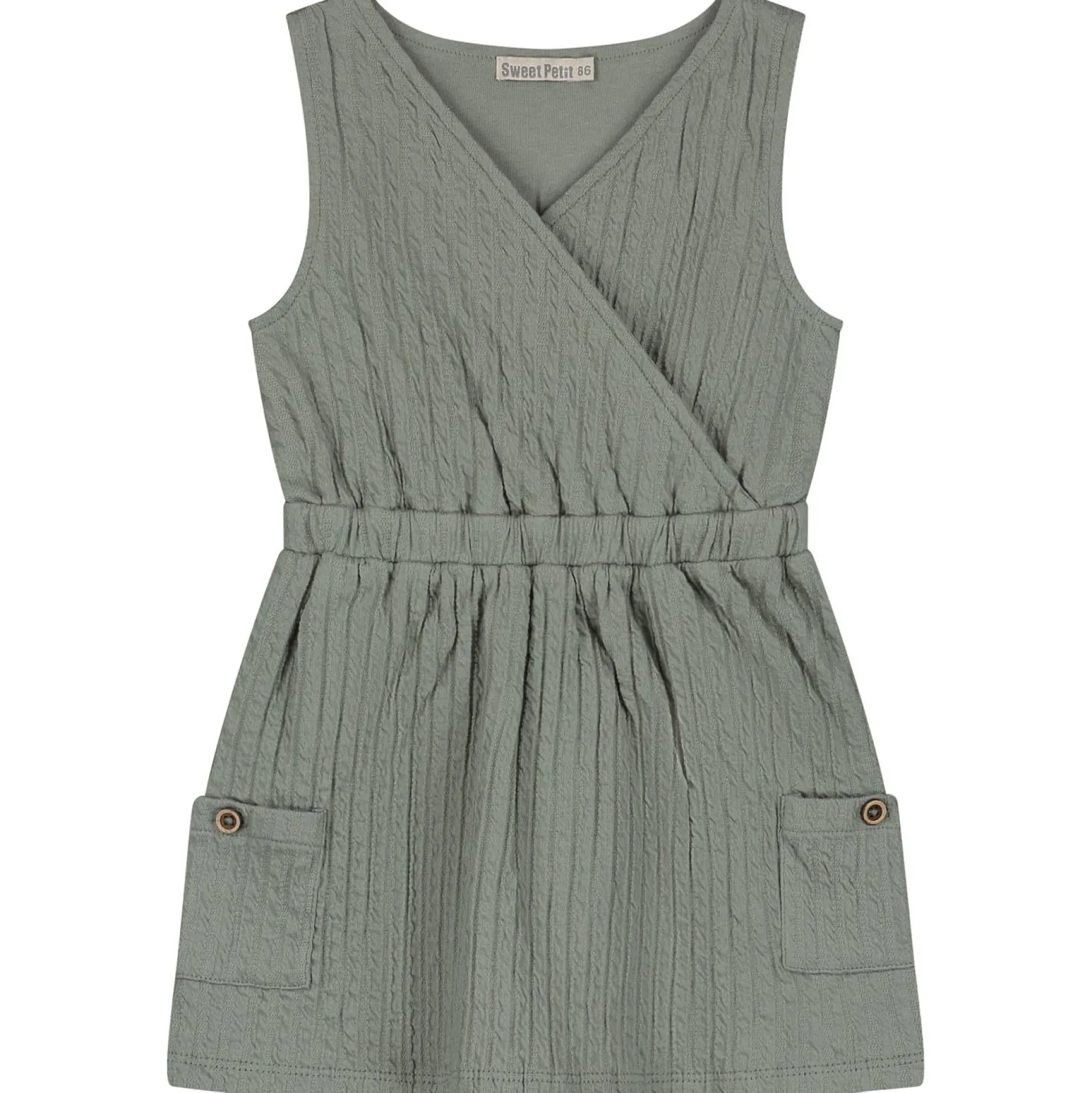 Jurken & Rokken|Jurken & Rokken*Sweet Petit peuter jurk Merel mouwloos effen groen Sage Green