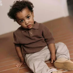 Truien & Vesten|Truien & Sweaters*Sweet Petit peuter polo korte mouwen effen bruin Red Brown