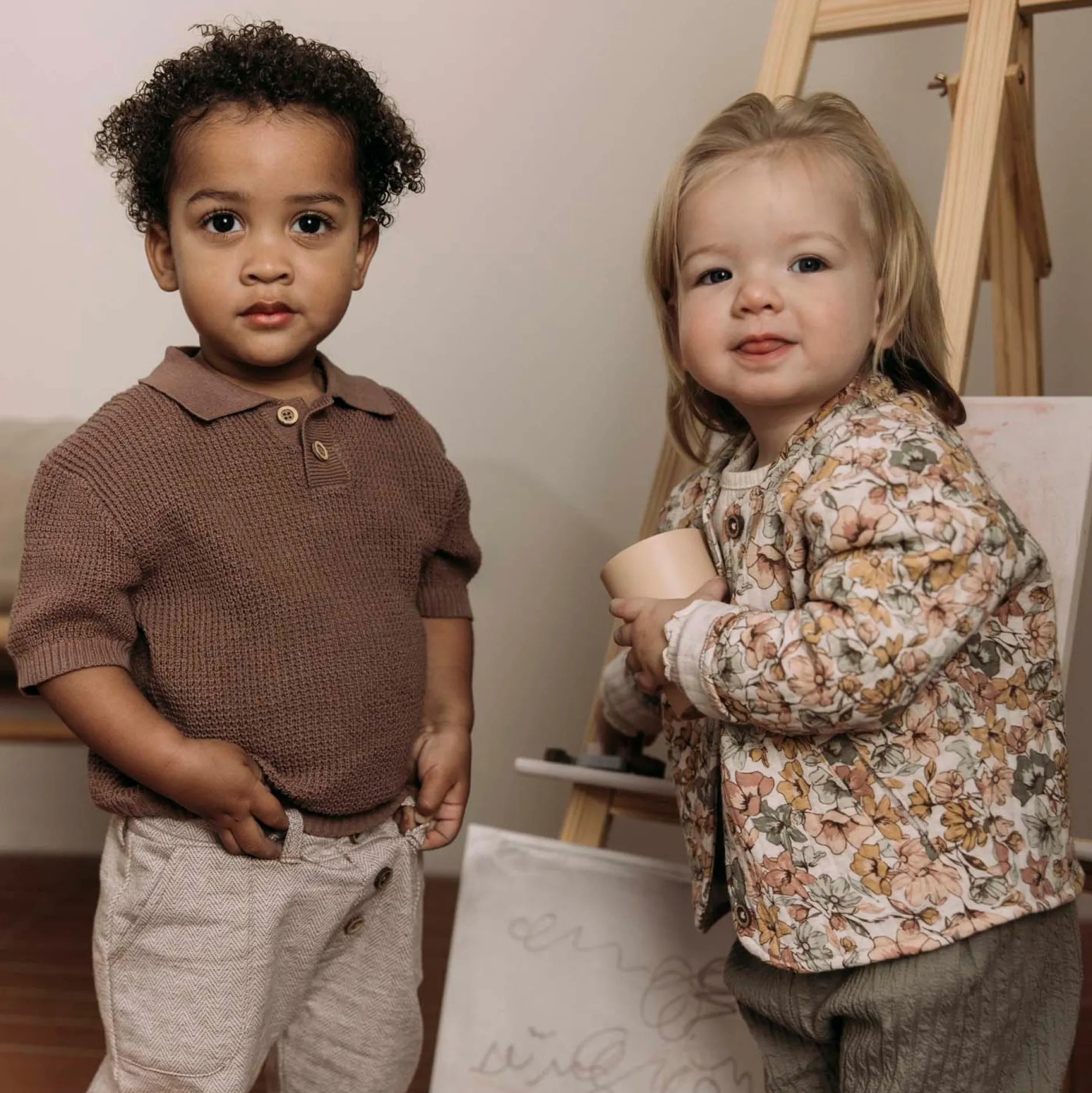 Truien & Vesten|Truien & Sweaters*Sweet Petit peuter polo korte mouwen effen bruin Red Brown