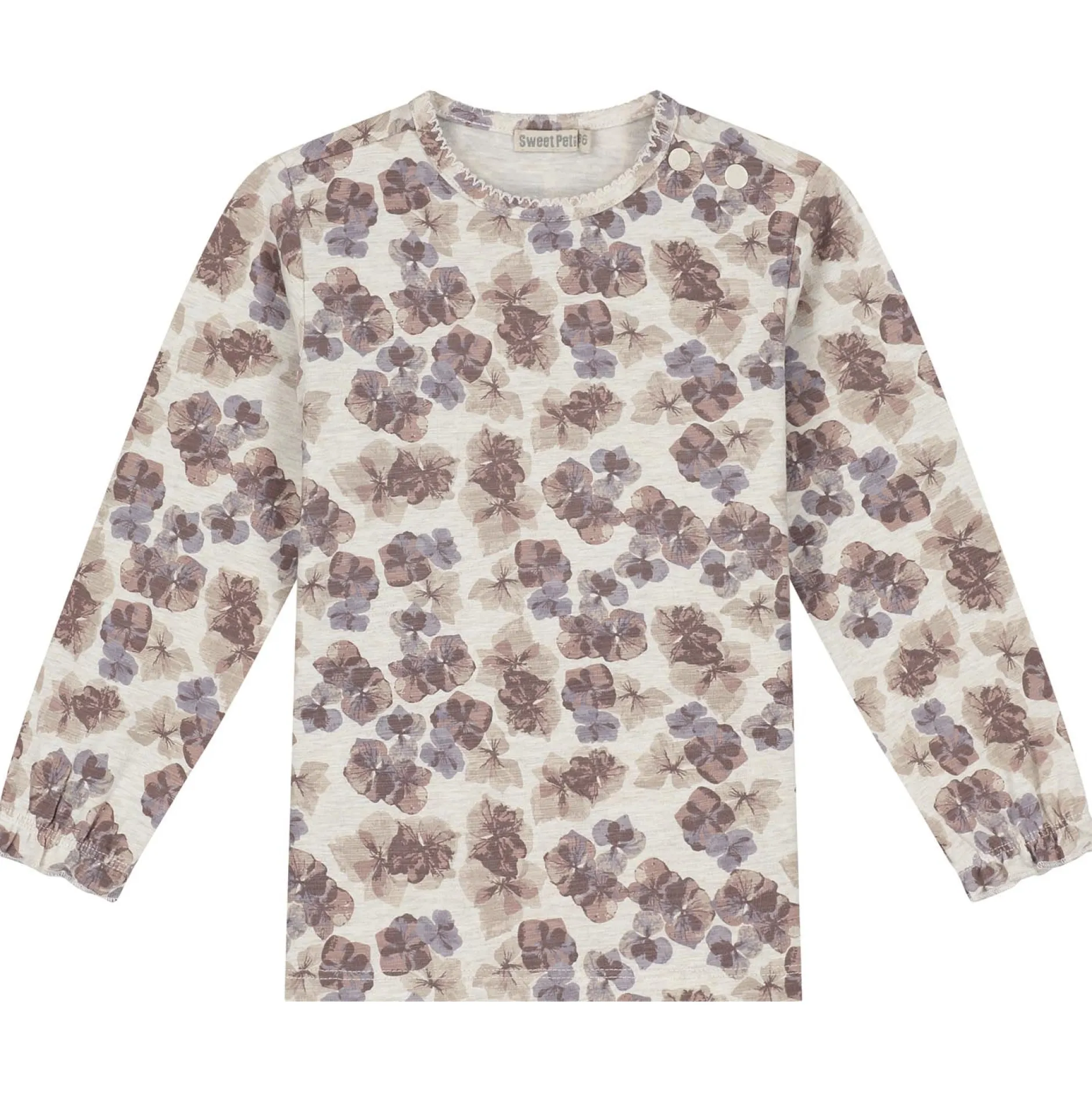 Shirts & Blouses|Shirts & Blouses*Sweet Petit peuter shirt Lin lange mouwen bloemen multi Soft Ecru Melange