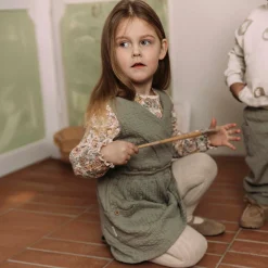 Shirts & Blouses|Shirts & Blouses*Sweet Petit peuter shirt Lin lange mouwen bloemen beige Soft Ecru Melange