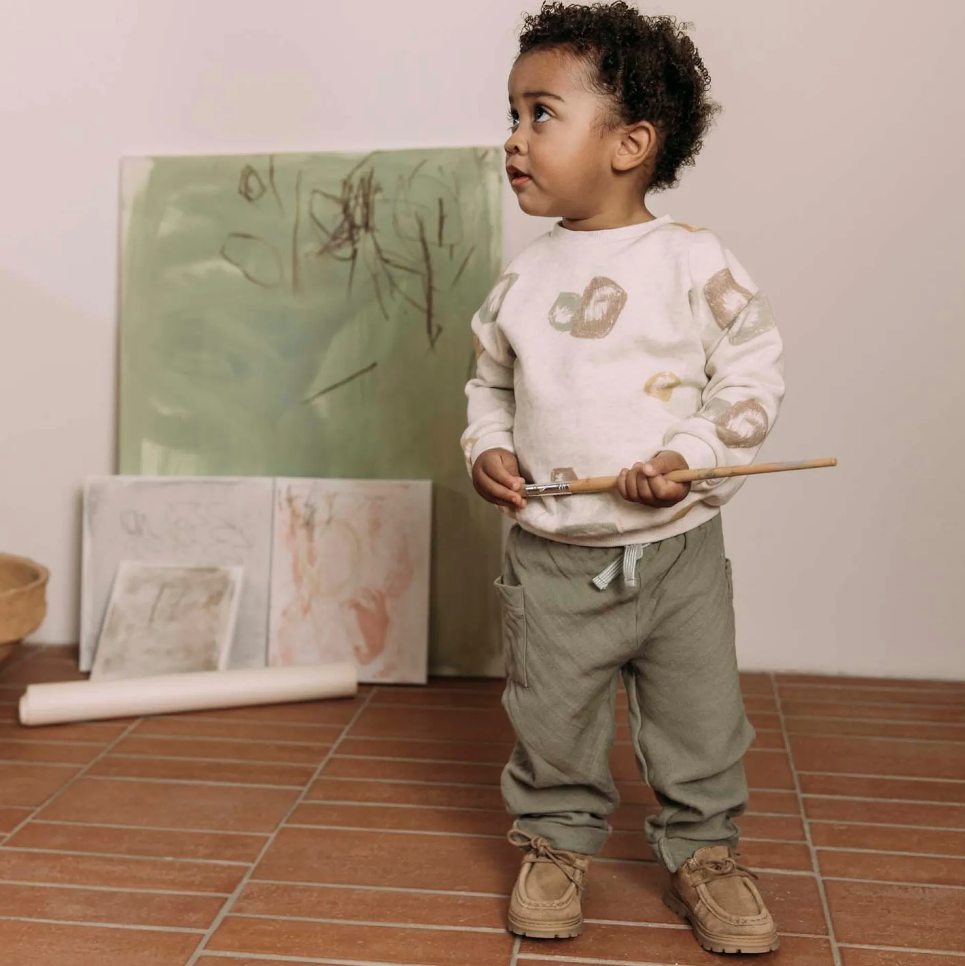 Truien & Sweaters|Truien & Vesten*Sweet Petit peuter sweater lange mouwen all over print beige Soft Ecru Melange