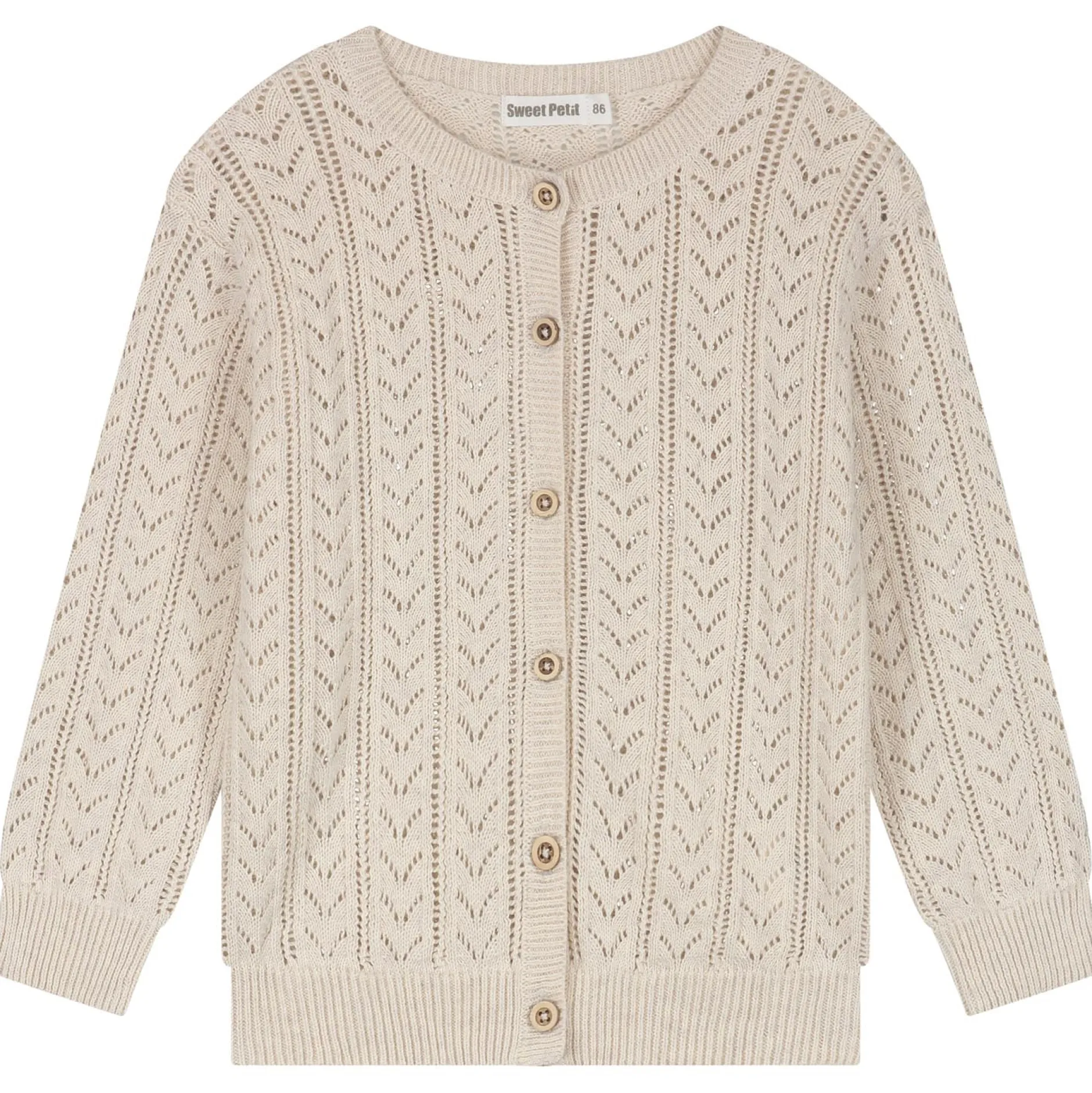Truien & Vesten|Vesten*Sweet Petit peuter vest Hope lange mouwen effen beige Soft Ecru Melange