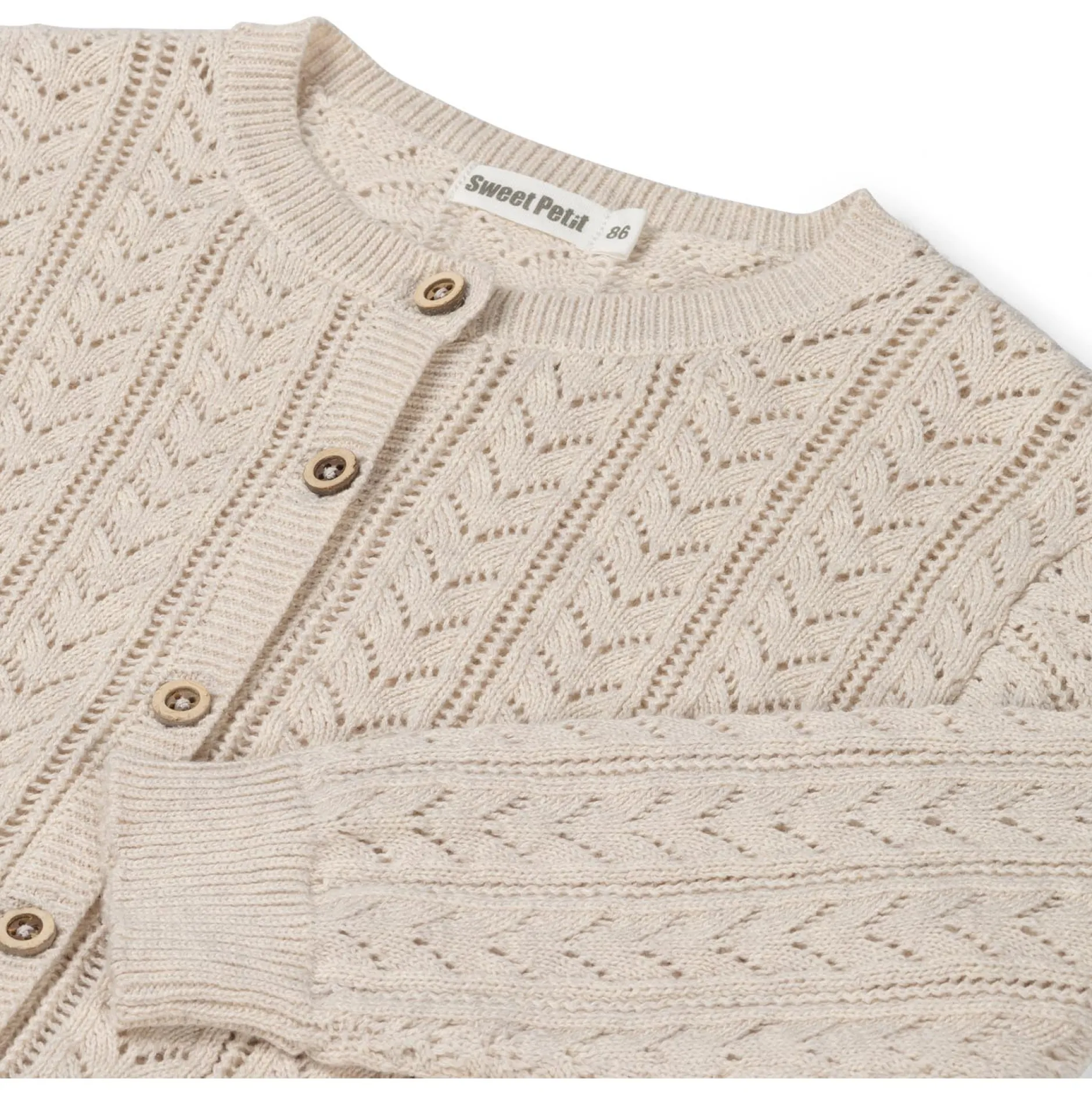 Truien & Vesten|Vesten*Sweet Petit peuter vest Hope lange mouwen effen beige Soft Ecru Melange