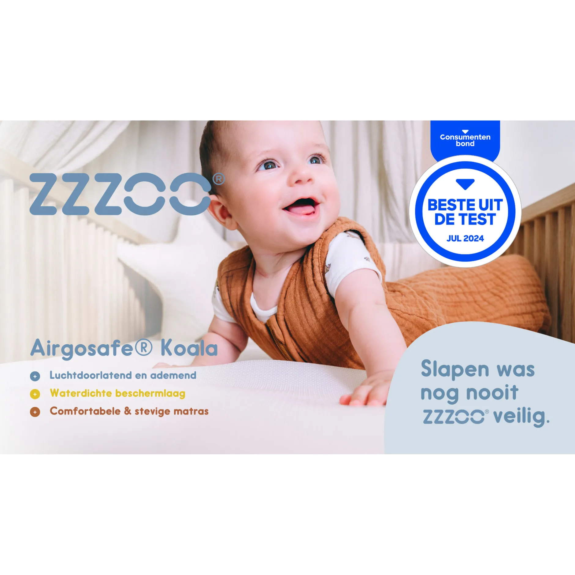Ledikantmatrassen*Zzzoo airgosafe Koala ledikantmatras incl topper - 60x120cm